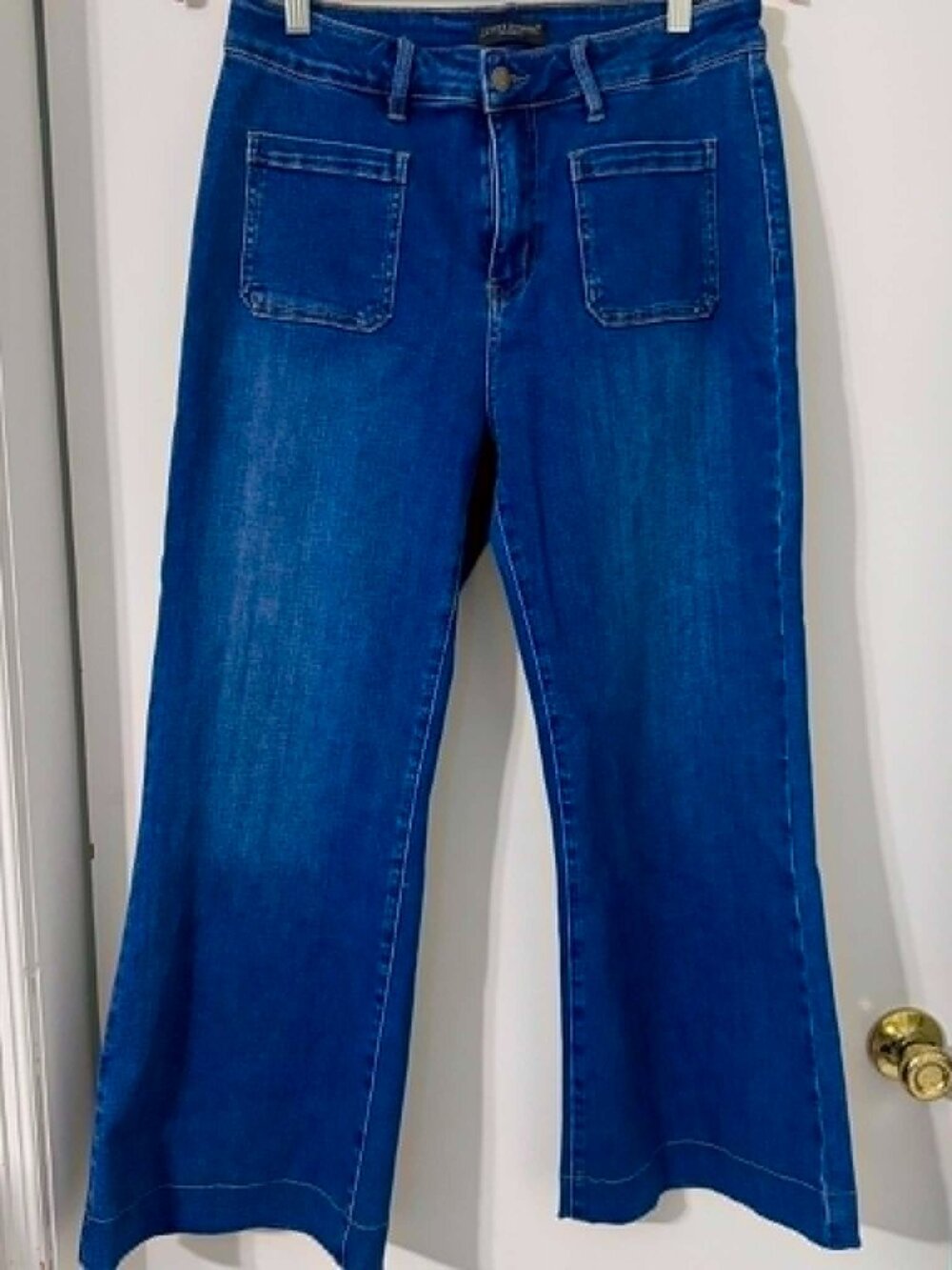 Flying Banana Wide Leg Jeans Blue Denim Patch Pocket Size 12 S (Short)